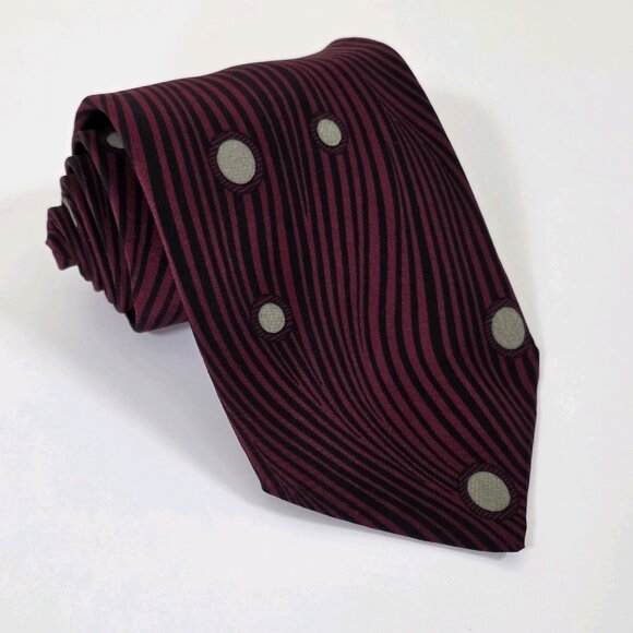 Alan Cherry San Babila Silk Tie Wine Black W/Beige Circles Italy VTG W 3.5 L 56" - Picture 13 of 14